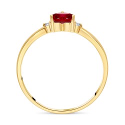 Bague Solitaire Or Jaune 375/1000 Rubis taille Coeur et Diamants profil