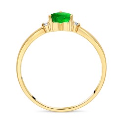 Bague Solitaire Or Jaune 375/1000 Émeraude taille Coeur et Diamants profil