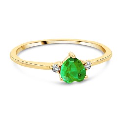 Bague Solitaire Or Jaune 375/1000 Émeraude taille Coeur et Diamants couchée