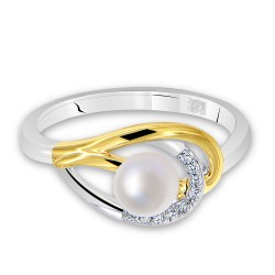 Bague 2 Tons Argent 925/1000 Perle de Culture couchée