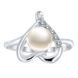 Bague Coeur Argent 925/1000 Perle de Culture dessus