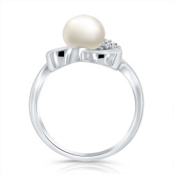 Bague Coeur Argent 925/1000 Perle de Culture profil