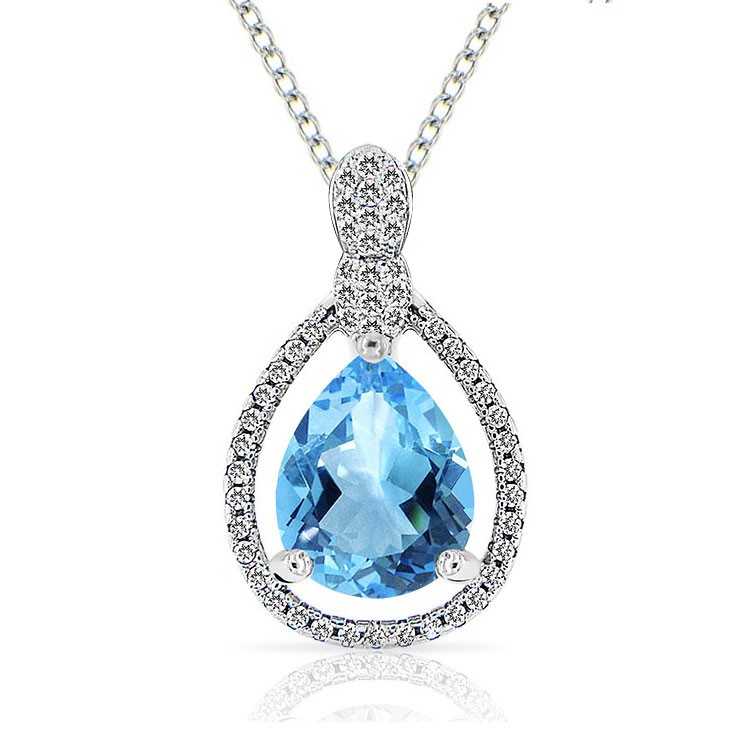 Collier en Argent 925 Topaze bleue taille poire