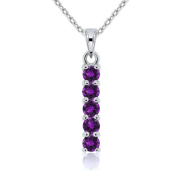 Collier Argent 925/1000 serti 5 Améthystes