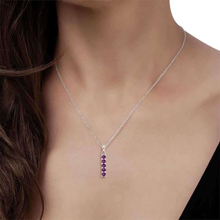 Collier Argent 925/1000 serti 5 Améthystes