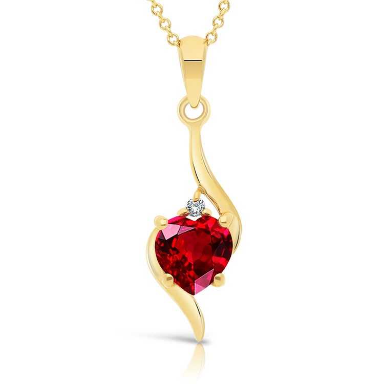 Collier Or 375/1000 Rubis taille coeur et Diamant