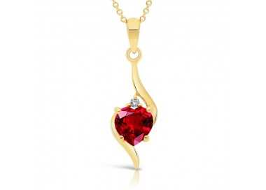Collier Or 375/1000 Rubis taille coeur et Diamant