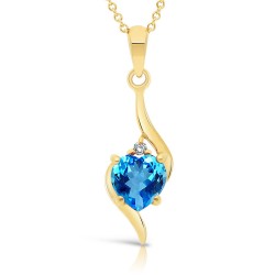 Collier Or 375/1000 Topaze Bleue Suisse taille coeur