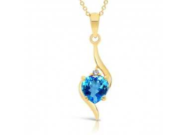 Collier Or 375/1000 Topaze Bleue Suisse taille coeur