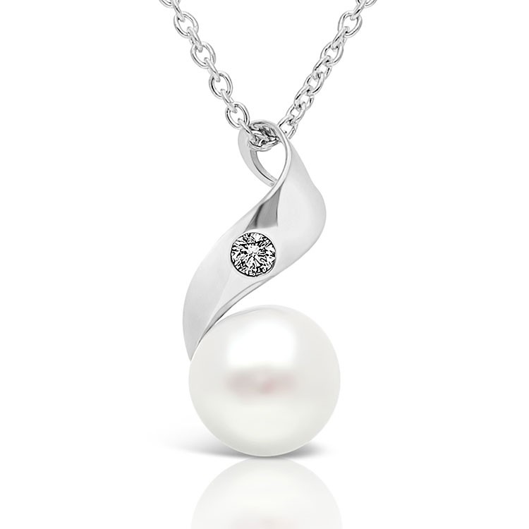 Collier en Or Blanc 375/1000 Perle de Culture et Diamant