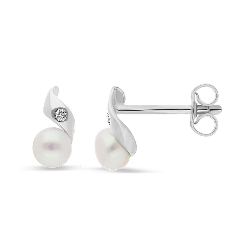 Boucles d'oreilles en Or Blanc 375/1000 Perles de Culture et Diamants