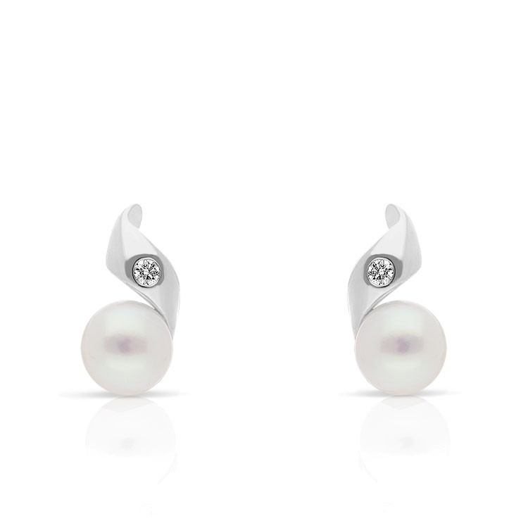 Boucles d'oreilles en Or Blanc 375/1000 Perles de Culture et Diamants