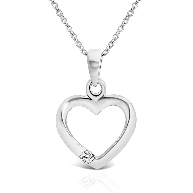 Collier Coeur en Or Blanc 375/1000 et Diamant blanc