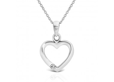 Collier Coeur en Or Blanc 375/1000 et Diamant blanc