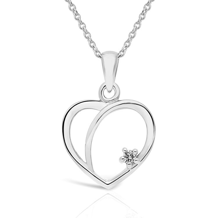 Collier forme Coeur en Or Blanc 375/1000 et Diamant blanc