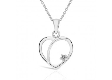 Collier forme Coeur en Or Blanc 375/1000 et Diamant blanc