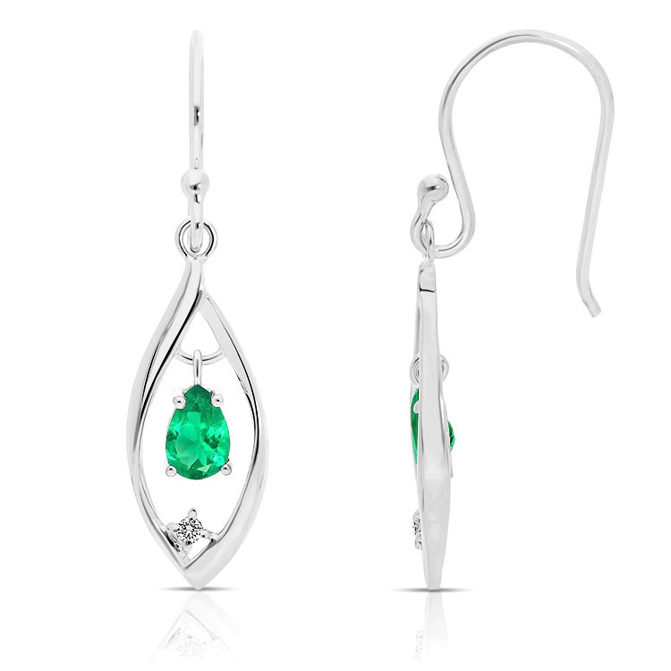 Boucles d'Oreilles en Or Blanc 375/1000 Émeraudes et Diamants