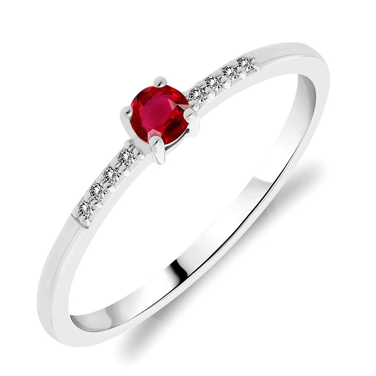 Bague Solitaire Or Blanc 375/1000 Rubis et Diamants