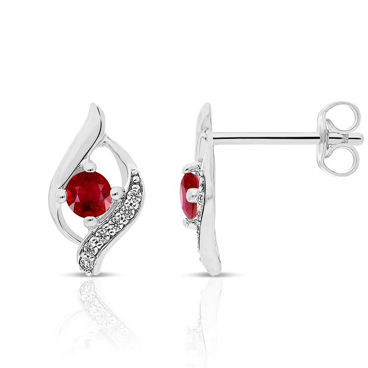 Boucles d'Oreilles en Or Blanc 375/1000 Rubis taille ronde