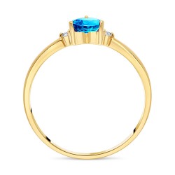 Bague Solitaire Or Jaune Topaze Bleue taille Coeur et Diamants profil