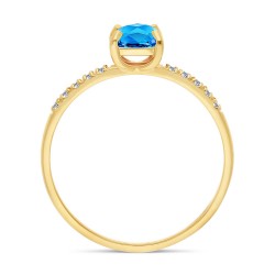 Bague Solitaire Or Jaune Topaze Bleue Suisse taille Coussin profil