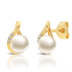 Boucles d'oreilles en Or 375/1000 Perles de Culture 6 Diamants