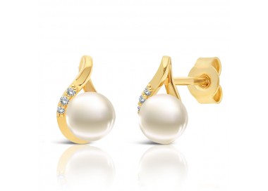 Boucles d'oreilles en Or 375/1000 Perles de Culture 6 Diamants