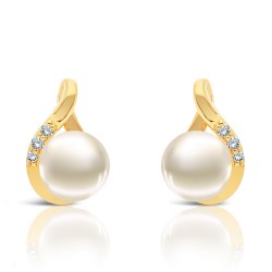 Boucles d'oreilles en Or 375/1000 Perles de Culture 6 Diamants face