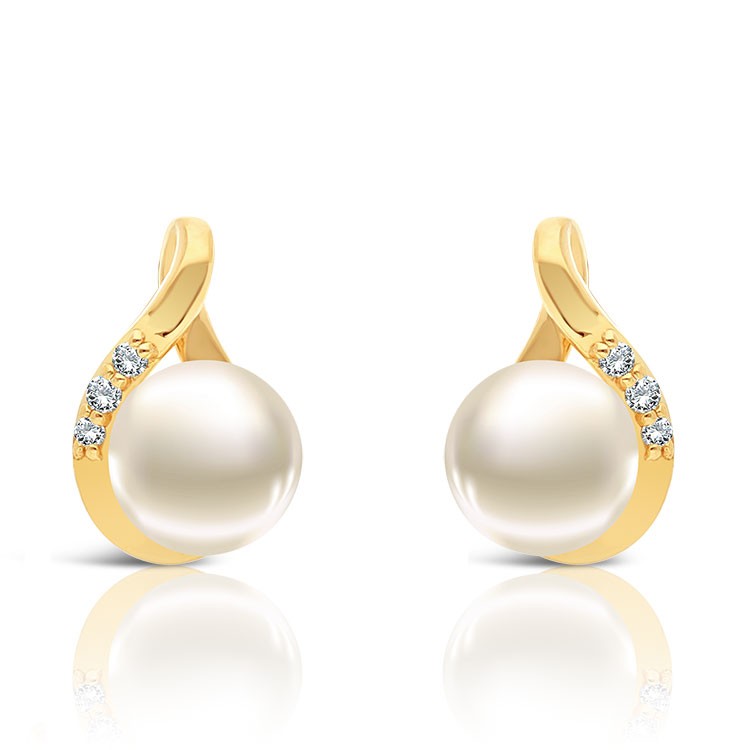 Boucles d'oreilles en Or 375/1000 Perles de Culture 6 Diamants
