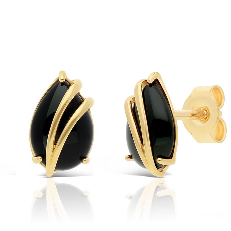 Boucles d'Oreilles Goutte d'Eau en Or 375/1000 et Onyx