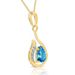 Collier Or 375/1000 Topaze bleue Suisse et Diamants