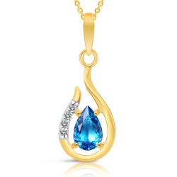 Collier Or 375/1000 Topaze bleue Suisse poire et 4 Diamants