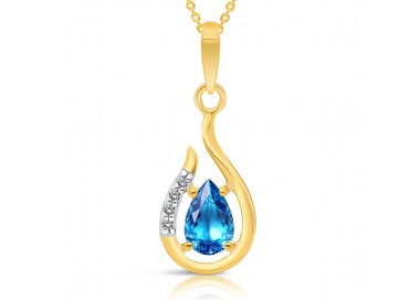 Collier Or 375/1000 Topaze bleue Suisse poire et 4 Diamants