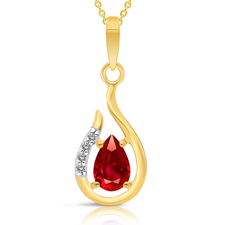 Collier Or 375/1000 Rubis taille poire et 4 Diamants