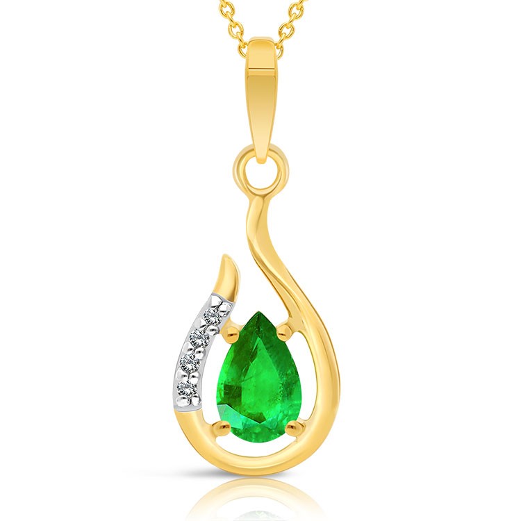 Collier Or 375/1000 Émeraude taille poire 4 Diamants