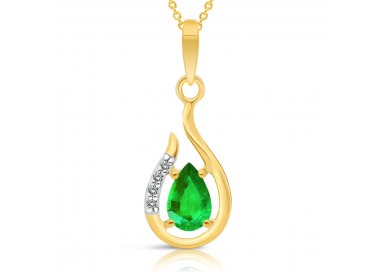 Collier Or 375/1000 Émeraude taille poire 4 Diamants
