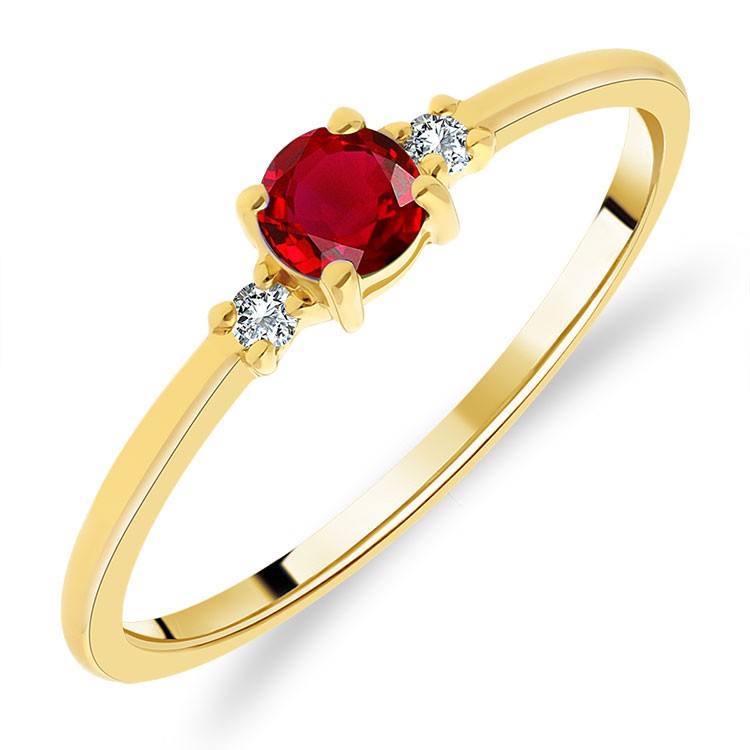 Bague Solitaire Or Jaune 375/1000 Rubis Rond et Diamants