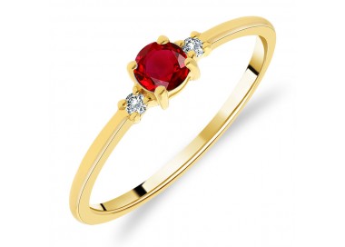 Bague Solitaire Or Jaune 375/1000 Rubis Rond et Diamants
