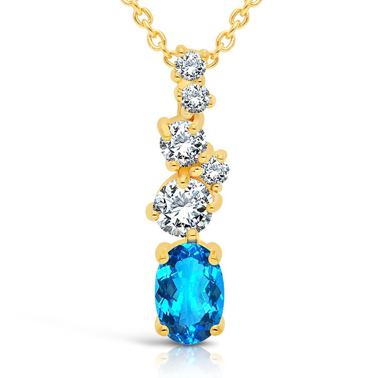 Collier Argent 925/1000 Plaqué Or 18 carats Topaze bleue Suisse & Zirconiums