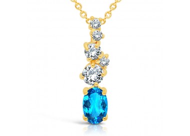 Collier Argent 925/1000 Plaqué Or 18 carats Topaze bleue Suisse & Zirconiums