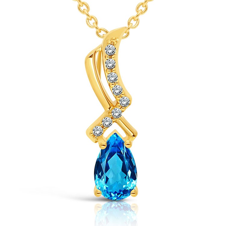 Collier Argent 925/1000 Plaqué Or 18 carats Topaze bleue Suisse taille Poire