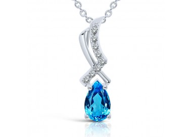 Collier Argent 925/1000 Topaze bleue Suisse & Oxydes de Zirconium
