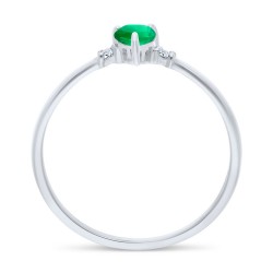 Bague Solitaire Or Blanc 375/1000 Émeraude taille Poire et Diamants profil