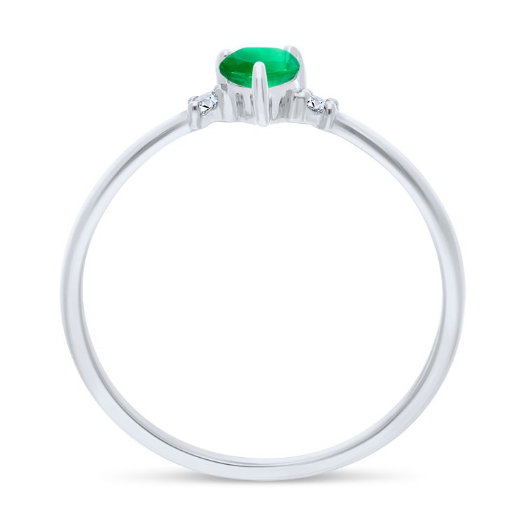 Bague Ancienne - Emeraude Poire Et Diamants Sur Or Blanc 18 Carats - Taille 53 - Occasion