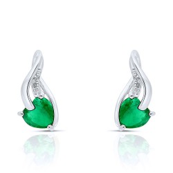 Boucles d'Oreilles en Or serties Émeraudes Coeur et Diamants blancs face