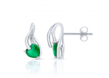 Boucles d'Oreilles en Or serties Émeraudes Coeur et Diamants blancs