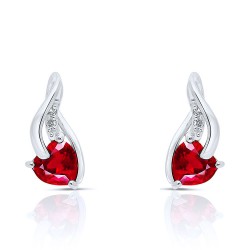 Boucles d'Oreilles en Or serties Rubis Coeur et Diamants blancs face