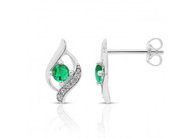 Boucles d'Oreilles en Or Blanc 375/1000 Émeraudes taille ronde
