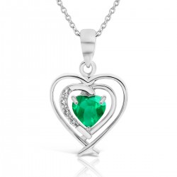 Collier Coeur en Or Blanc 375/1000 serti Émeraude