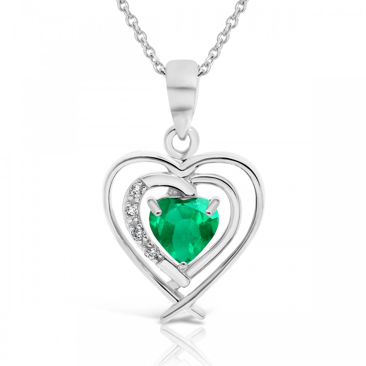 Collier Coeur en Or Blanc 375/1000 serti Émeraude